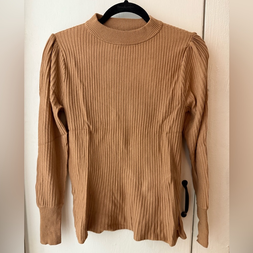 Ann Taylor Ribbed Camel Long Sleeve Mock Neck Sweater